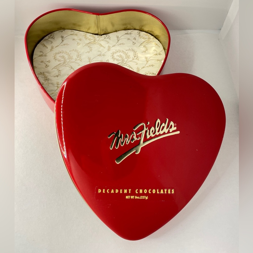 Mrs. Fields Decadent Chocolates Empty Heart Shaped Tin